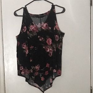 Black & Pink Flower print sleeveless t-shirt